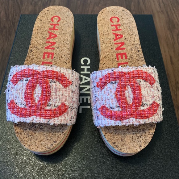 chanel tweed mules